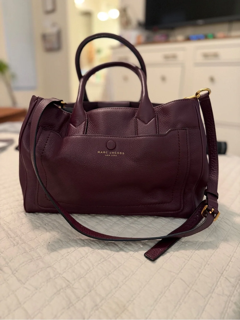 Marc Jacobs Plum Leather Satchel with Adjustable Strap